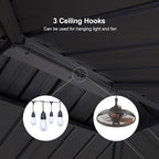 PURPLE LEAF 6.5' X 10' Hardtop Grill Gazebo for Patio Permanent Aluminum Barbeque Shelter Gazebo Canopy with Ceiling Hook and Shelves Double Tiered Grey Outdoor BBQ