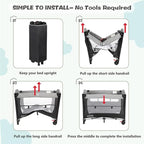 Kinder King 4 in 1 Portable Nursery Center, Foldable Baby Bedside Crib w/Bassinet, Infant Pack n Play Playard Toddler Large Playpen, Newborn Changing Table, Storage Basket, Side Zipper