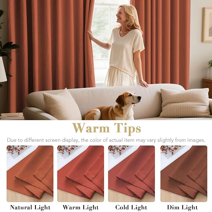 H.VERSAILTEX Ultra Soft Blackout Curtains for Bedroom Living Room, Extra Long Room Darkening Drapes Thermal Insulated Grommet Top Blackout Draperies for Patio Door (52 by 108 Inch, Orange, Set of 2)