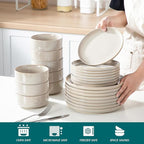 vancasso PLAYA Ceramic Plates and Bowls Sets,24 Pieces Grey Dinnerware Sets for Kitchen,Reactive Glaze Dishes Set for 8, Dishwasher and Microwave Safe