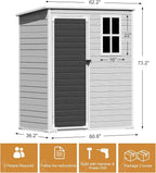 Outdoor Resin Storage Shed with Floor Included 5x3 FT, Waterproof Outside Sheds with Window Lockable Door, Plastic Sheds for Backyard Garden Patio Lawn Tools, Gray