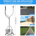 16.5" Pressure Washer Surface Cleaner with 304 Industrial-grade Stainless Steel Housing, Dual Handle, Driveway Pressure Washer Attachment, 2 Replacement Nozzles, for Concrete, Sidewalk, Deck, 4500 PSI