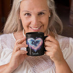 Personalized Love Heart Ceramic Mug, Custom Name Black Cup 11oz Or 15oz, Customized Celestial Themed Coffee Mug, Valentine's Day Themed Keepsake Cup, Gift For Him Her, Heart Mug