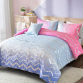 Girls Comforter Set Twin Size Ombre Pink Purple Bedding Rainbow Comforter for Kids Teen Women,3 Pieces (1 Comforter,1 Pillowcase,1 Decorative Pillow Sham)