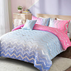 Girls Comforter Set Twin Size Ombre Pink Purple Bedding Rainbow Comforter for Kids Teen Women,3 Pieces (1 Comforter,1 Pillowcase,1 Decorative Pillow Sham)