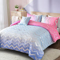 Girls Comforter Set Queen Size Ombre Pink Purple Bedding Colorful Rainbow Comforter for Kids Teen Women,4 Pieces (1 Comforter,2 Pillowcase,1 Decorative Pillow Sham)