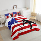 Erosebridal American Flag Comforter Set King, Hockey Bedding Set United States Sports Games Down Comforter for Kids Boys Teens Bedroom, Red White Geometric Stripes Duvet Sets with 2 Pillowcases