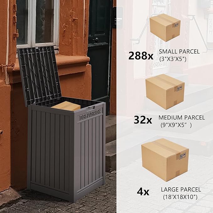 55 Gallon Coffee Resin Deck Box - Lockable, Rust-Resistant Outdoor Storage for Gardens & Patios - Waterproof Bench-Style Box with Handles