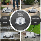 RAYNEL 14'' Pressure Washer Surface Cleaner with 4 Wheels, Stainless Steel Housing, 1/4" Quick Plug, 2 Extended Wands, 2 Replacement Nozzles