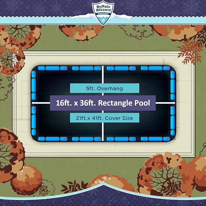 Buffalo Blizzard Economy 16 ft x 36 ft Rectangular Winter Pool Cover | Black/Blue | Closing Inground Swimming Pools | Easy to Install | Heavy Duty, Cold & UV Resistant | Shields from Seasonal Debris