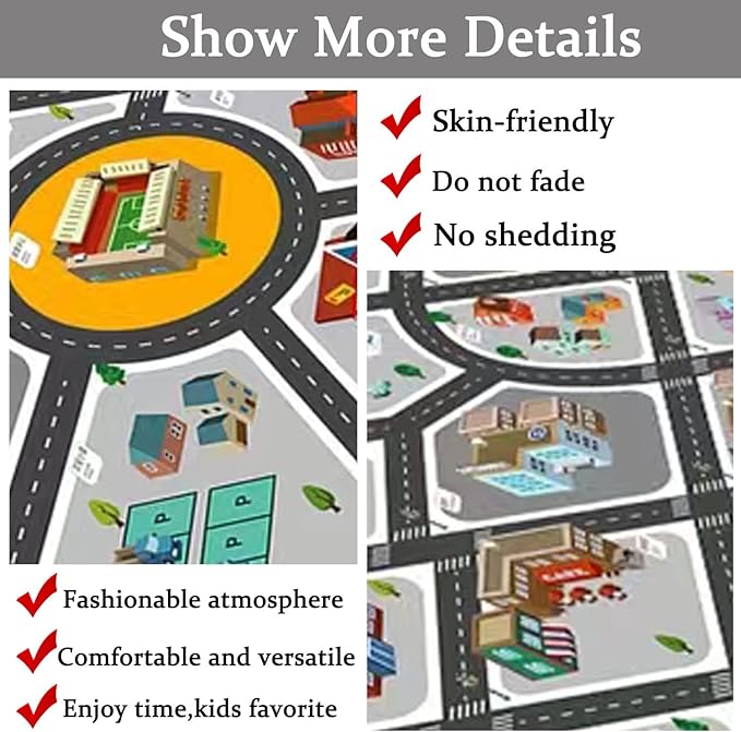 Kids Rug Play Mat Great for Playing with Cars and Toys,Educational Kid Road and Traffic City Life Carpet,Children Baby Fun Throw Rug for Bedroom Play Room,31X47Inch/80X120CM