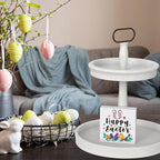 Rustic Farmhouse Bunny Easter Decorations Country Home Office Desk Decor Happy Easter Sign Cubicle Shelf Tabletop Tiered Tray Decor Gifts for Women 5 X 5 Inch