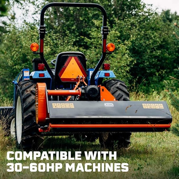 Titan Attachments 3 Point Flail Mower, 72" Charcoal Finish Fits Cat 1 Tractors, Replaceable Hammer Blades, 30-60 HP Mulch and Finish Mower for Uneven Terrain, Lawn Tractor Accessories