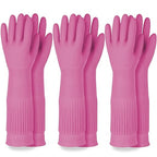 DABOGOSA Mamison 2 Pairs Reusable Waterproof Household Dishwashing Cleaning Rubber Gloves, Non-Slip Kitchen Glove (Pink, XL (Pack of 3))