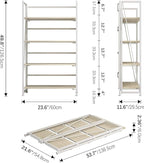 4NM No-Assembly Folding Bookshelf Storage Shelves 4 Tiers Vintage Bookcase Standing Racks Study Organizer Home Office (Natural and White)