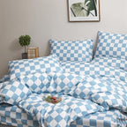 Wellboo Blue White Plaid Comforter Sets California King Women Men Light Blue and White Checkerboard Grid Bedding Comforters Cal King Cotton Dusty Blue Checkered Geometric Quilts Luxury Sky Blue Bed