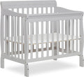 Aden 4-in-1 Convertible Mini Crib In Grey, Greenguard Gold Certified, Non-Toxic Finish, New Zealand Pinewood, With 3 Mattress Height Settings