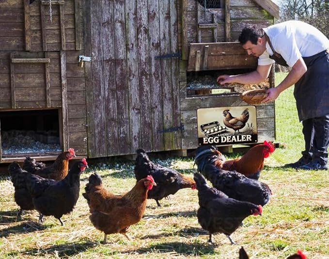 Funny Chicken Gifts Relax Local Egg Dealer Tin Sign for Home Farm Chicken Coop Farmhouse Kicthen Garden Decor 8 X 12 Inch (3522)