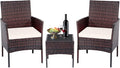 Patio Furniture Set 3 Pieces All-Weather Rattan Outdoor Furniture Patio Chairs with Tempered Glass Table for Porch Bistro Balcony Bistro Set(Brown/White)