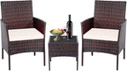 Patio Furniture Set 3 Pieces All-Weather Rattan Outdoor Furniture Patio Chairs with Tempered Glass Table for Porch Bistro Balcony Bistro Set(Brown/White)