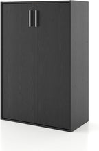 Apexa Stackable Wood Bookcase with Doors, Cube Storage Organizer Shelves, Small Food Pantry, Dorm Teen Room Decor & Bedroom, Home Office, Kitchen, 3-Tier Cabinet, Black