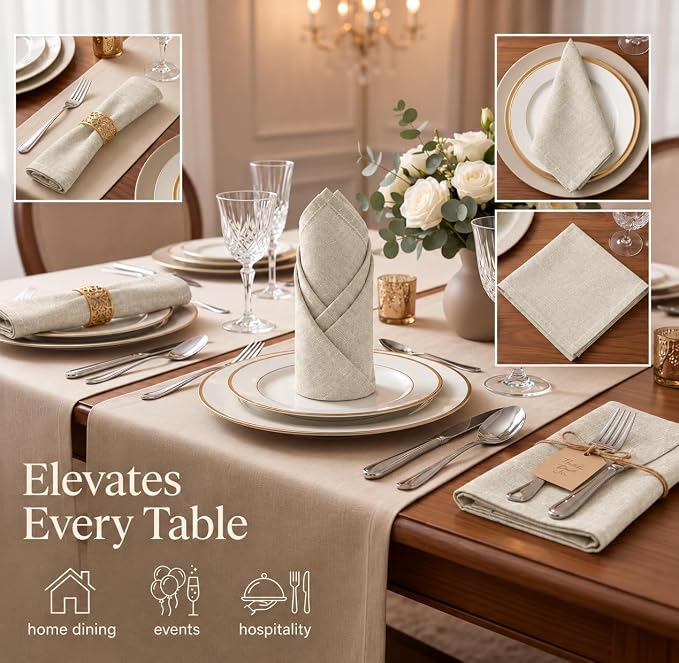 Urban Villa Cloth Napkins Cotton 20x20 (Set of 12) Beige/White