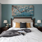 Large Canvas Wall Art for Living Room- 100% Hand-Painted Oil Painting with Texture, Extra Large Gallery Wrapped Floral Plum Blossom Tree Artwork Blue Teal Lake Wall Picture for Bedroom, Office Decor