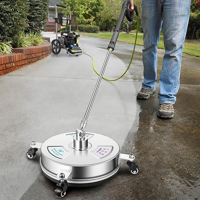14" Pressure Washer Surface Cleaner with 4 Wheels-Stainless Steel Power Washer Accessories for Concrete Driveways Sidewalks Patios Cleaning (14 INCH Silver)