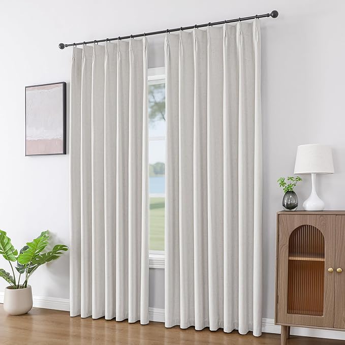 Joydeco 100% Blackout Pleated Curtains, Linen Window Curtains 2 Panel Sets 108 inches Long, Thermal Insulated Darkening Drapes for Bedroom(Ivory,40'' Wx108'' L)