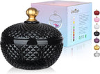 Joeyan 12 oz Small Black Glass Jars with Lid,Embossed Glass Candy Dishes,Diamond Faceted Food Container,Decorative Jewelry Box Apothecary Canisters,Colored Kitchen Bathroom Buffet Storage Organizer