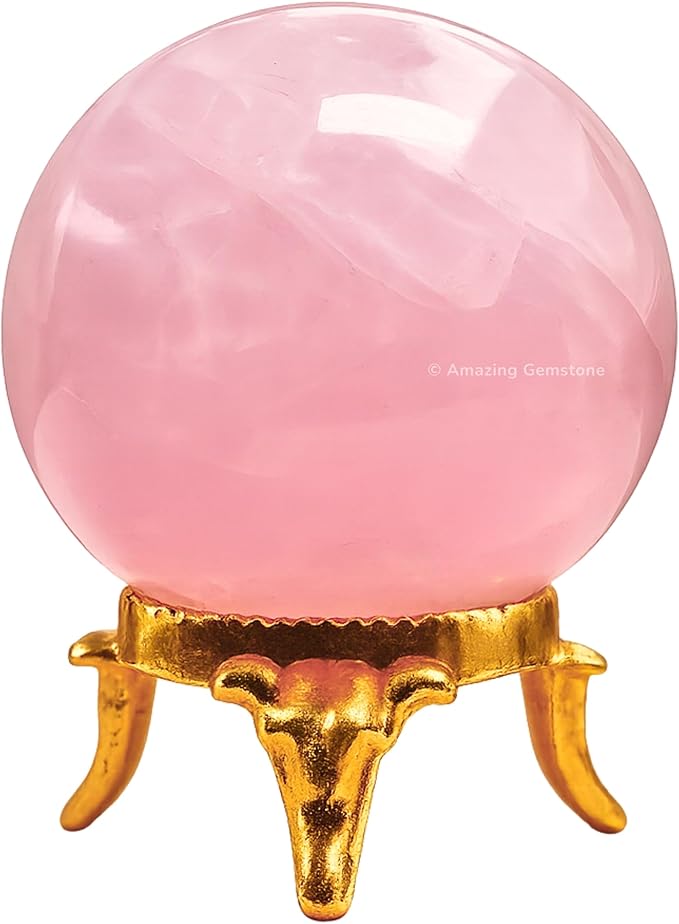 Amazing Gemstone Rose Quartz Crystal Ball with Stand - 2 Inches Crystal Sphere Meditation Balls for Witchcraft and Decorative Balls