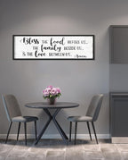 Bless the Food Before Us Wall Decor: Farmhouse Rustic Kitchen Signs Wall Decor Framed Hanging Wall Plaques 12" x 40",Inspirational Quotes The Family Beside Us Signs