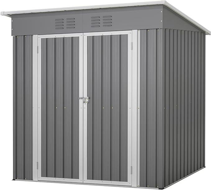 4x6ft Metal Shed Outdoor Storage Shed,Metal Steel Utility Tool Shed Storage House with Double Lockable Doors and Air Vent for Backyard Garden Patio Lawn Gray