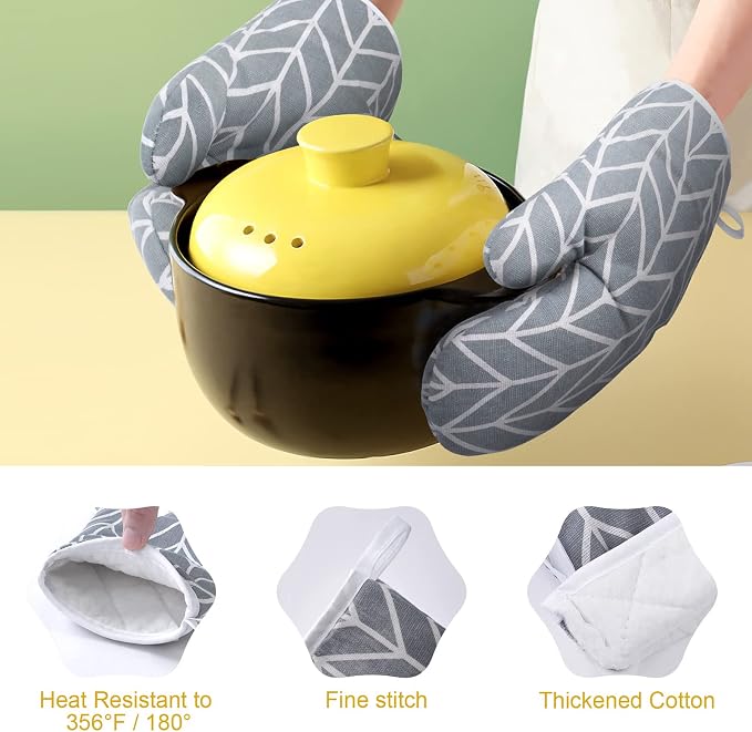AUAUY Oven Mitts and Pot Holders 6PCS Set, 392°F Heat Resistant Cooking Gloves and Hot Pads Baking Mittens BBQ Gloves, Top Kitchen Gadgets, Non-Slip Kitchen Mittens for Oven Cooking Baking Grilling