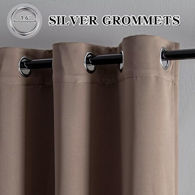 Blackout Curtains 90 Inch Length for Bedroom, Thermal Insulated Blackout Curtains 2 Panels Set, Solid Grommet Privacy Room Darkening Drapes for Living Room Windows(W52 x L90, Khaki)