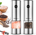SIMPLETASTE Electric Salt and Pepper Grinder Set with LED Light, Automatic Pepper Mill Shakers with Adjustable Coarseness, One Hand Operation for Kitchen, Dining, Gifting, Silver, Battery Operated