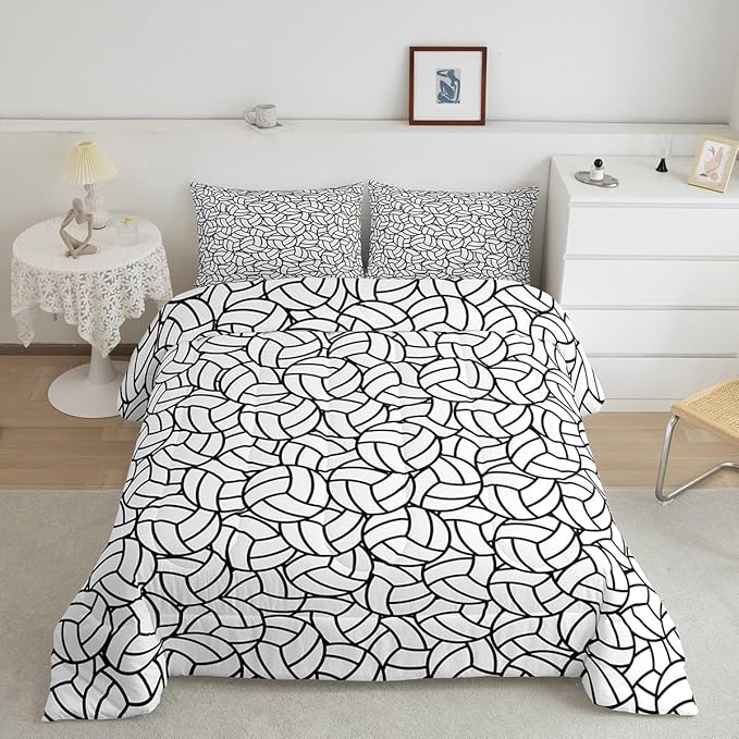 Feelyou Twin Size Volleyball Bedding Set Boys Girls Sports Game Comforter Set for Kids Women Men Ultra Soft Volleyball Player Comforter Black White Duvet Set Room Decor Quilt Set