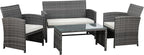 Shintenchi 4-Piece Patio Furniture Set, Outdoor Wicker Patio Conversation Furniture Set with Cushions and Tempered Glass Tabletop for Lawn Backyard Pool Garden,Beige
