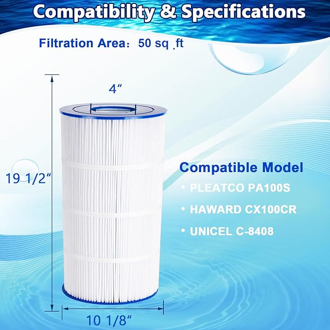 C100S Pool Filter Compatible with C100S, Hayward SwimClear C100S, CX100XRE, PA100S, Unicel C-9440, 100 sq.ft, Cartridge Pool Filter 1 Pack