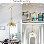 WUZUPS Gold Chandelier Rustic Farmhouse Industrial Round Ceiling Pendant LED Light Fixture with Gradient Glass Shade for Dining Room Kitchen Island Foyer Entryway, H 17" W 13.4", E26 Base