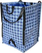 DURASACK Heavy Duty Home and Yard Bags 48-Gallon Reusable Self-Standing Lawn and Leaf Bags Garbage Can with Reinforced Handles, Gingham Blue, 3 Pack