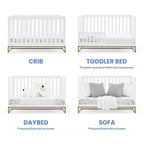 Delta Children Jade 4-in-1 Convertible Crib - Greenguard Gold Certified, Bianca White/Bronze