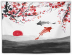 Houselerax Japanese Koi Fish Tapestries, Cherry Blossoms Asian Oriental Flower Branch Koi Fish Carp Tapestry Wall Hanging for Bedroom Living Room Office Decor 60"x40"