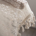 Sutuo Home Boho Curtain Crochet Lace Semi-Sheer Florals Hollow Knitted Handmade Tassels, Rod Pocket Window Treatment Vintage Rustic Farmhouse Drapes for Living Bedroom, 1 Panel 59" W x 108" L, Beige