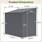 YOPTO 4×7 FT Outdoor Metal Storage Shed,Heavy-Duty Lean to Storage Shed with Lockable Door and Reinforced Beams,All Weather Waterproof Storage House W/2 Air Vents,for Backyard,Patio,Lawn,Dark Gray