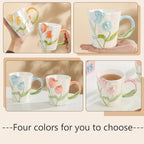 Floral Ceramic Coffee Mug 11.8 Oz Espresso Cup, Cute Flower Tea Cup with Handle for Women, Girly Mug Gift for Christmas Birthday, Home Office Drinkware, Blue