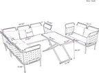 5-Piece Outdoor Furniture Sectional Conversation Sofa Set with Loveseat, Glass Table and Removable Cushions, All Weather Patio Woven Rope L-Shaped Couch for Garden Backyard, Gray+Beige