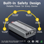 1500W Pure Sine Wave Power Inverter, 12V DC to 110V/120V AC for Car, RV, Truck, Home, Off-Grid, Camping with 2 AC Outlets, LCD Display and 3000W Surge