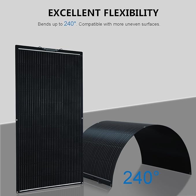Flexible Solar Panel 150W Fiberglass Monocrystalline Lightweight Module for Off-Grid RV Boat Van Cabin Uneven Surfaces 12V Battery Charge (150W Solar Panel)