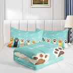 Datura home Cat Paws Comforter Bedding Set for Kids Teens,Cartoon Cat Paws and Fish Bones Pattern Lightweight Cyan Comforter with 2 Pillowcases,3pcs(Cat Paws Full)